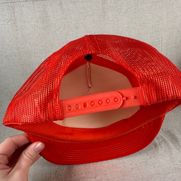 Vintage Farmrail Mesh Back Trucker Hat Orange Snapback Cap foam Western retro - Picture 6 of 7